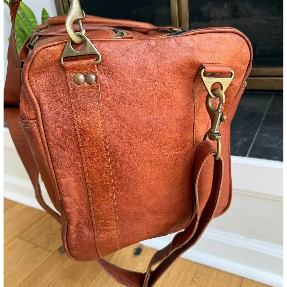 Komal’s Passion Leather Large Weekender Duffel Bag Brown Carry-On Travel Bag
